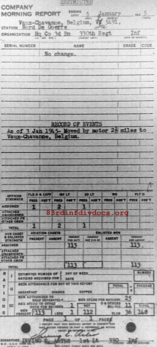 Morning report HQCO3BN Co, 1945-01-05, page 1 Morning report