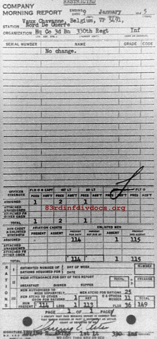 Morning report HQCO3BN Co, 1945-01-09, page 1 Morning report