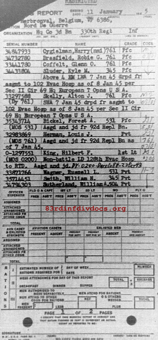 Morning report HQCO3BN Co, 1945-01-11, page 1 Morning report