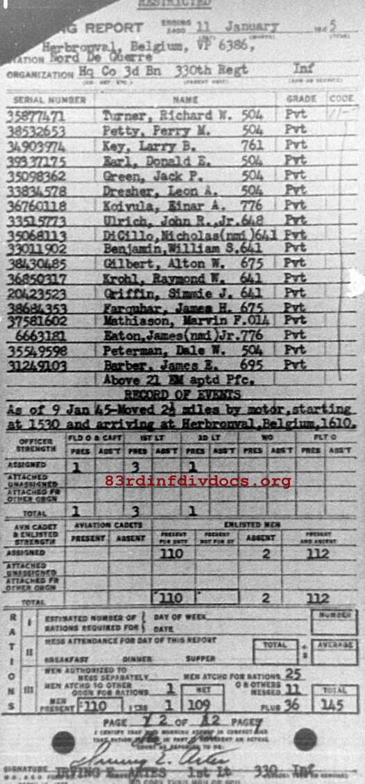 Morning report HQCO3BN Co, 1945-01-11, page 2 Morning report