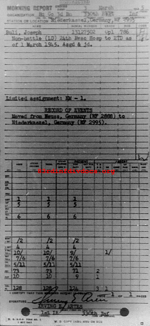 Morning report HQCO3BN Co, 1945-03-03, page 1 Morning report