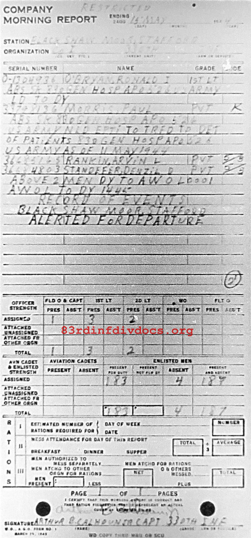 Morning report I Co, 1944-05-15, page 1 Morning report