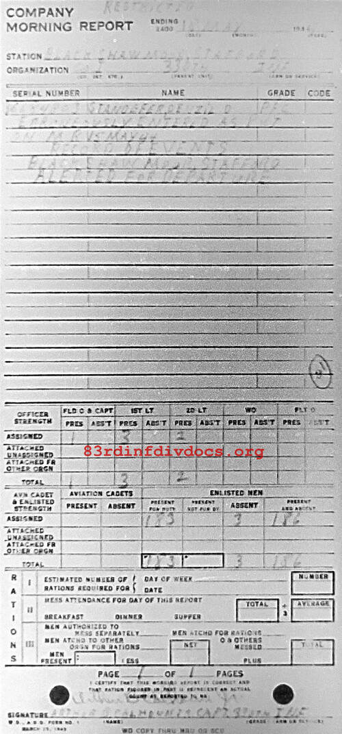Morning report I Co, 1944-05-18, page 1 Morning report