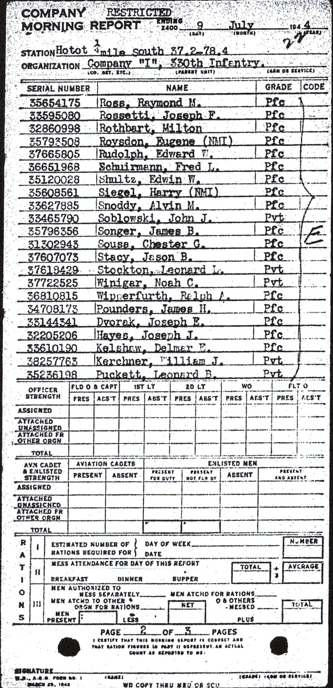 Morning report I Co, 1944-07-09, page 2 Morning report