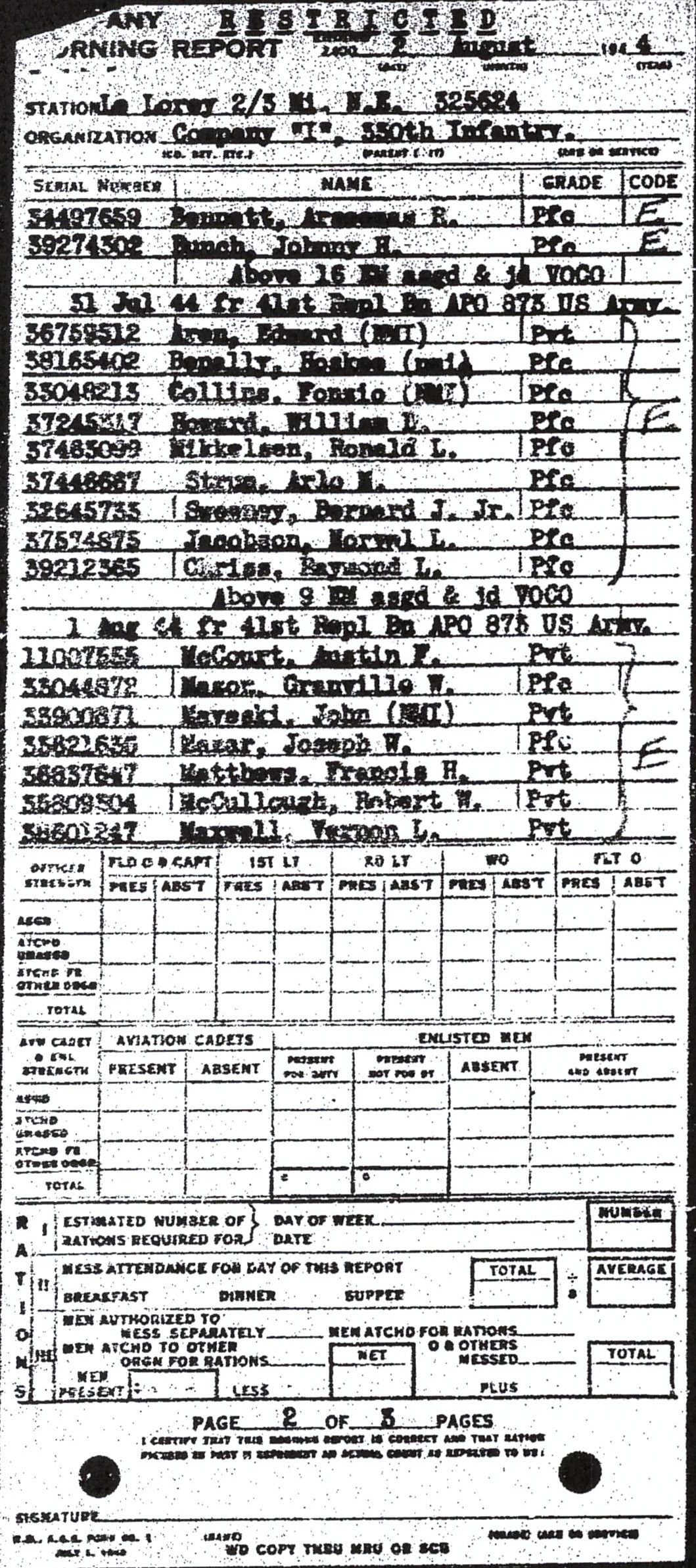 Morning report I Co, 1944-08-02, page 2 Morning report