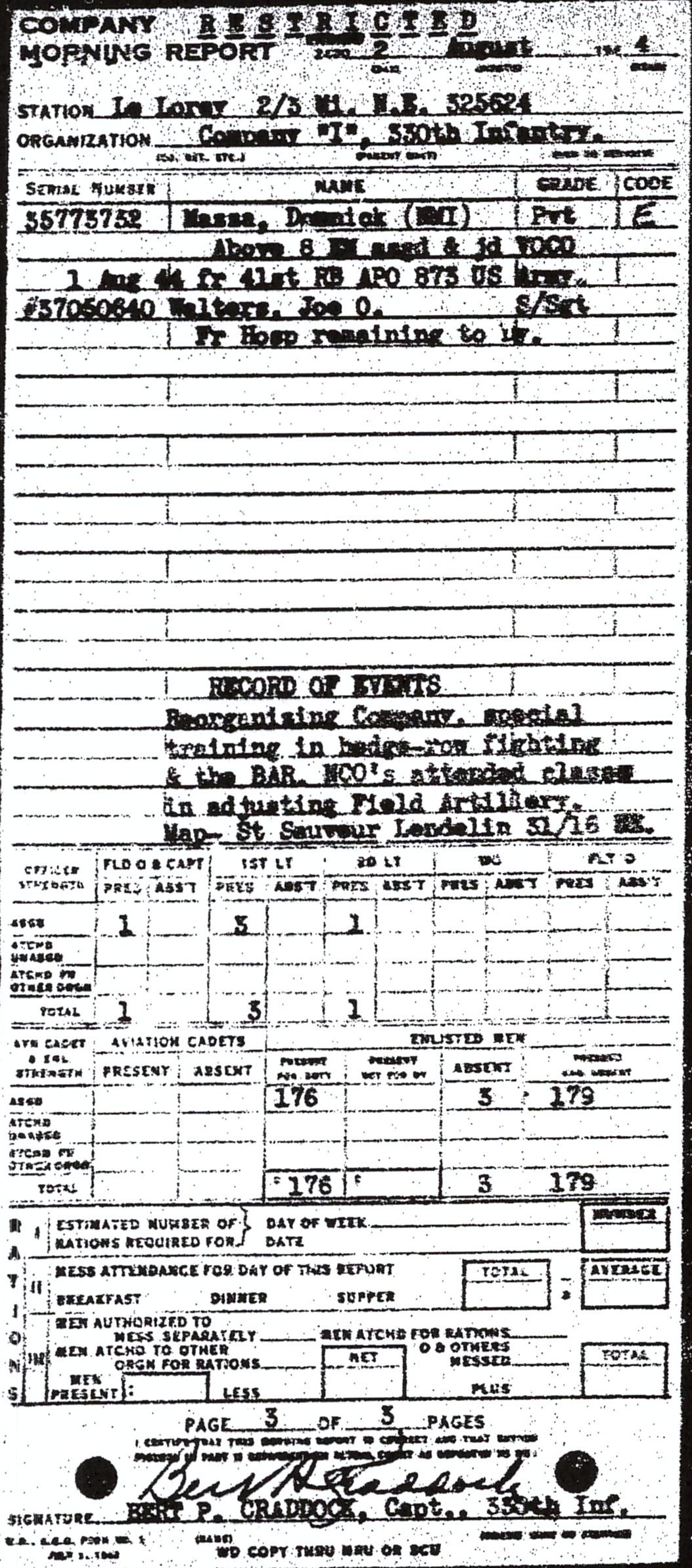 Morning report I Co, 1944-08-02, page 3 Morning report
