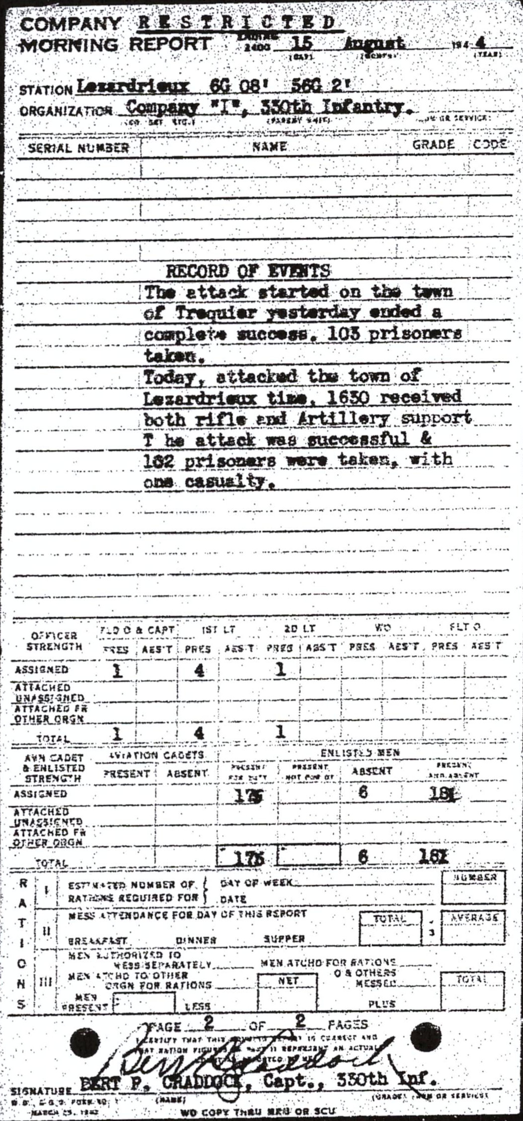 Morning report I Co, 1944-08-15, page 2 Morning report
