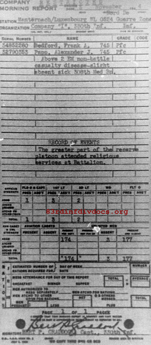 Morning report I Co, 1944-11-05, page 1 Morning report