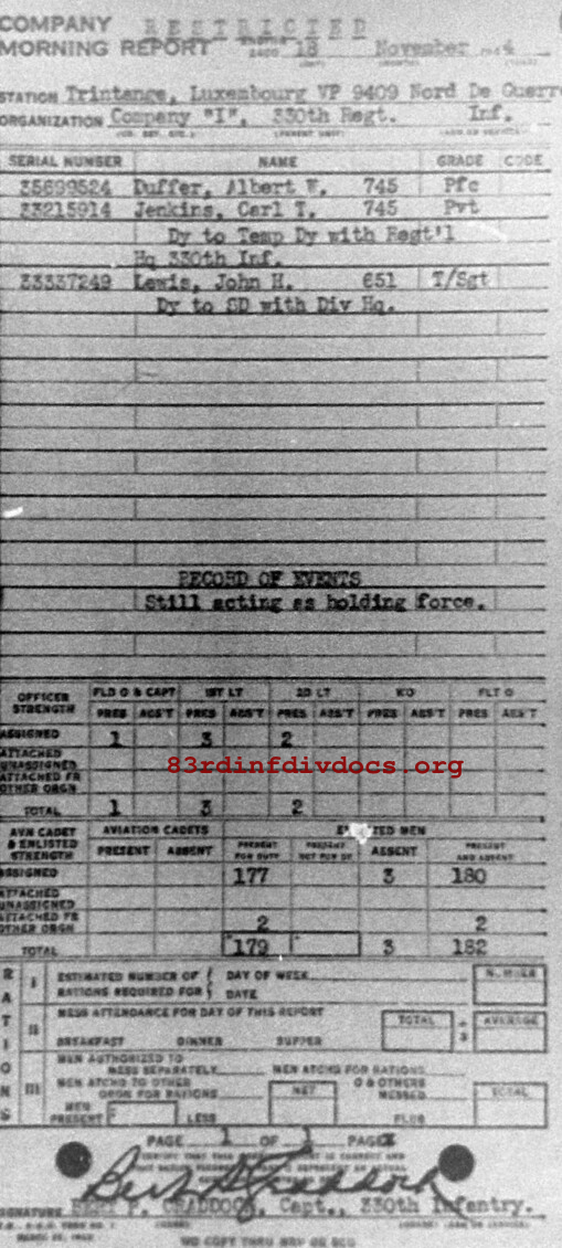 Morning report I Co, 1944-11-18, page 1 Morning report