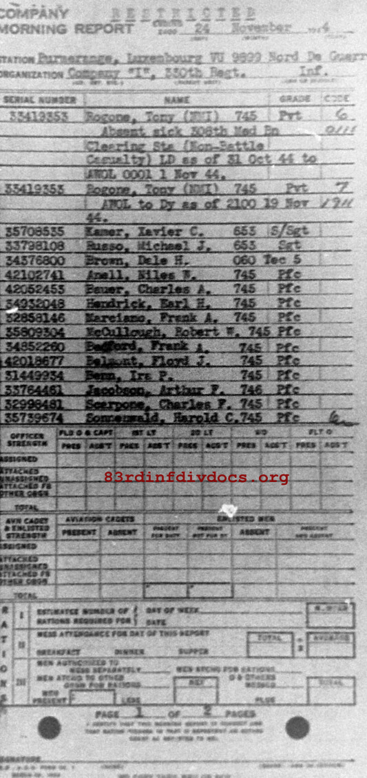 Morning report I Co, 1944-11-24, page 1 Morning report