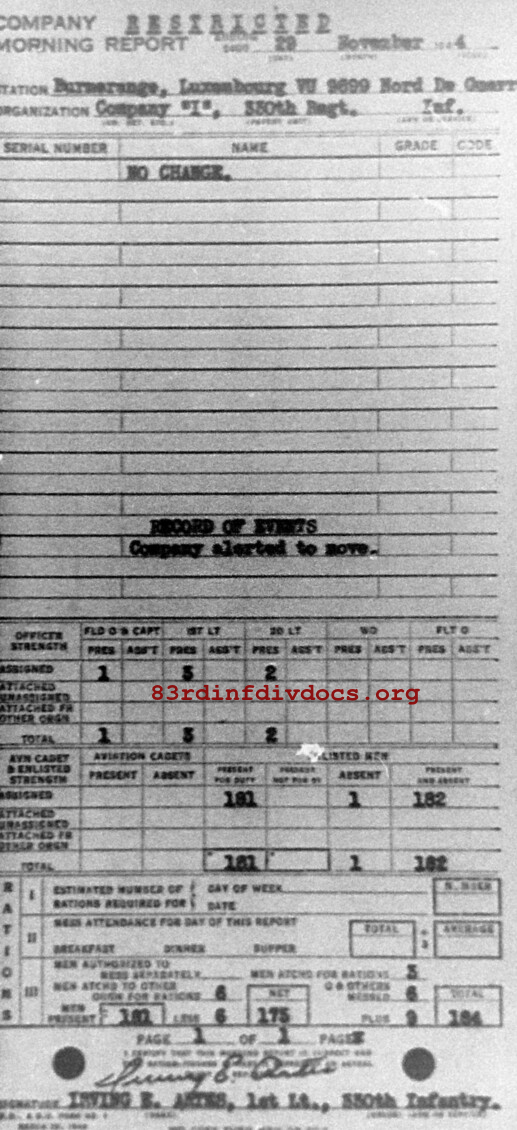Morning report I Co, 1944-11-29, page 1 Morning report