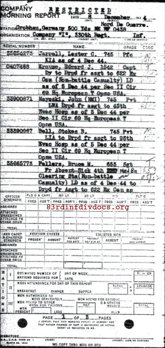 Morning report I Co, 1944-12-08, page 1 Morning report