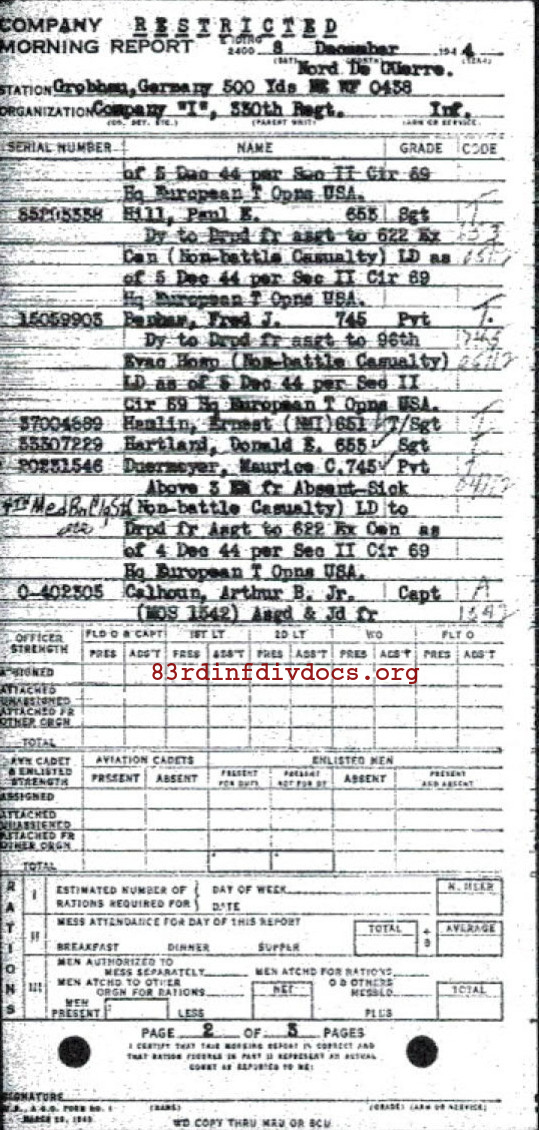 Morning report I Co, 1944-12-08, page 2 Morning report