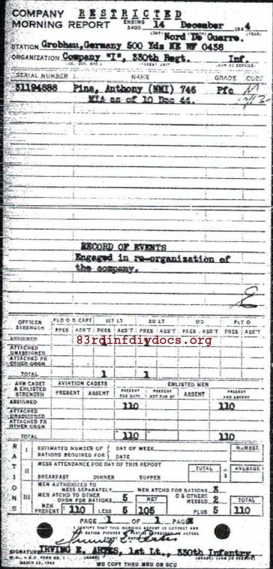 Morning report I Co, 1944-12-14, page 1 Morning report