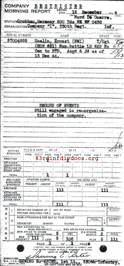 Morning report I Co, 1944-12-15, page 1 Morning report