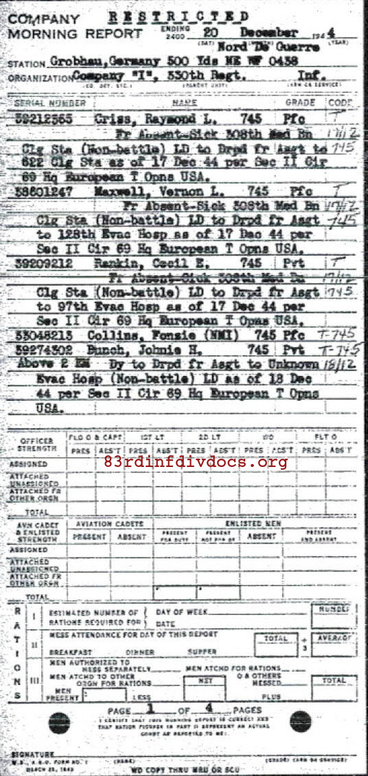 Morning report I Co, 1944-12-20, page 1 Morning report