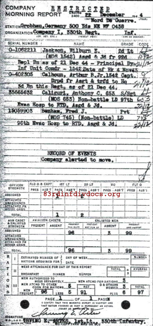 Morning report I Co, 1944-12-22, page 1 Morning report