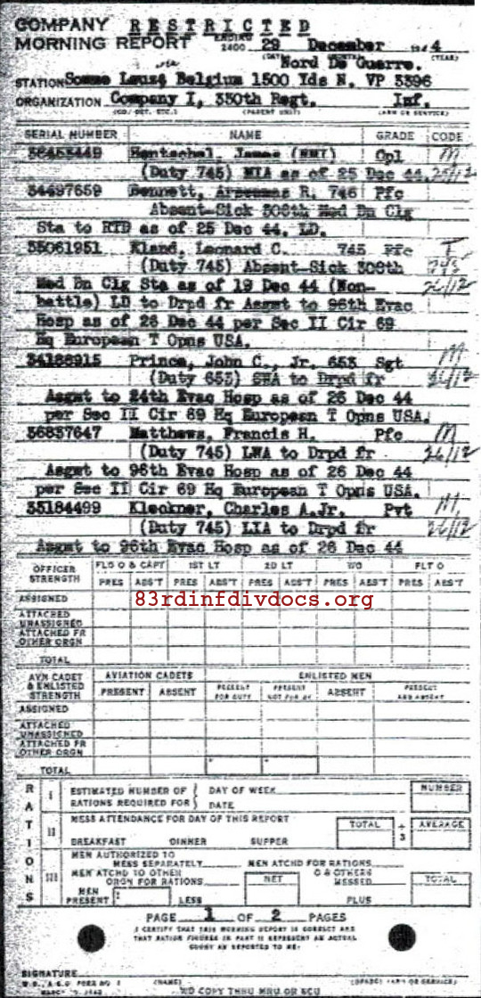 Morning report I Co, 1944-12-29, page 1 Morning report