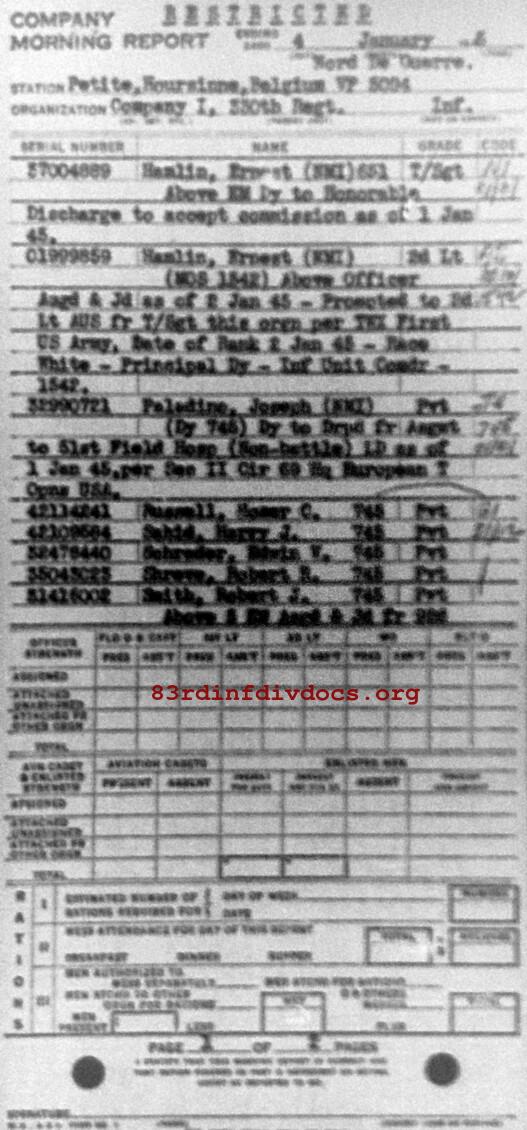 Morning report I Co, 1945-01-04, page 1 Morning report