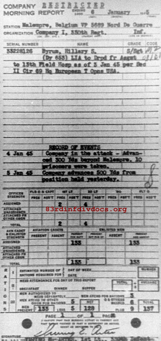 Morning report I Co, 1945-01-06, page 1 Morning report