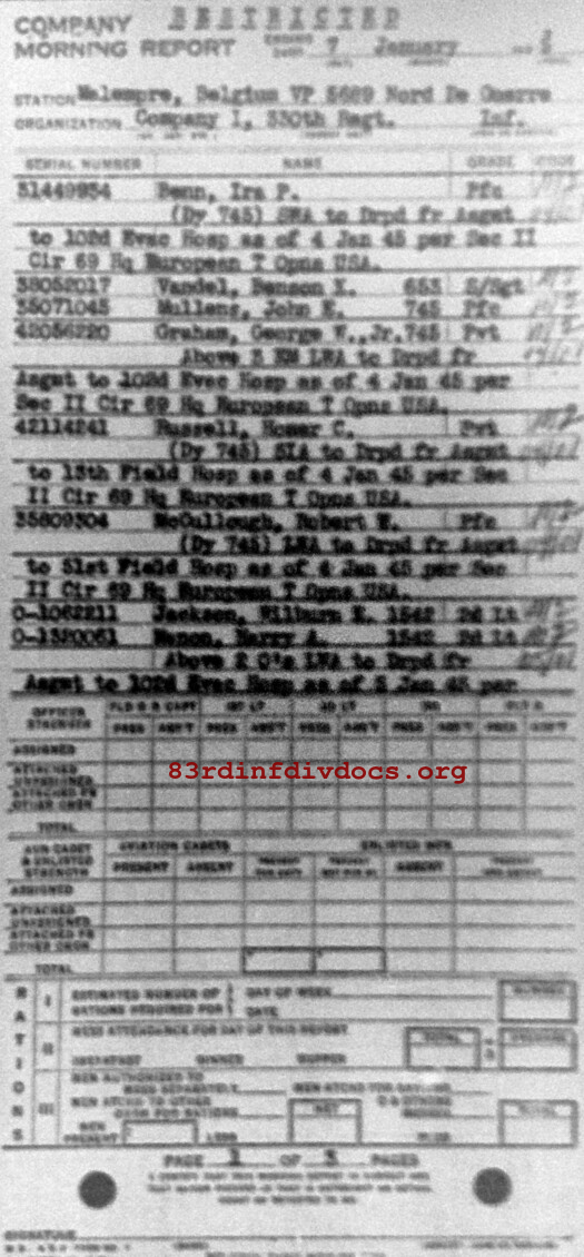 Morning report I Co, 1945-01-07, page 1 Morning report