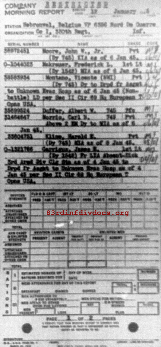 Morning report I Co, 1945-01-12, page 1 Morning report