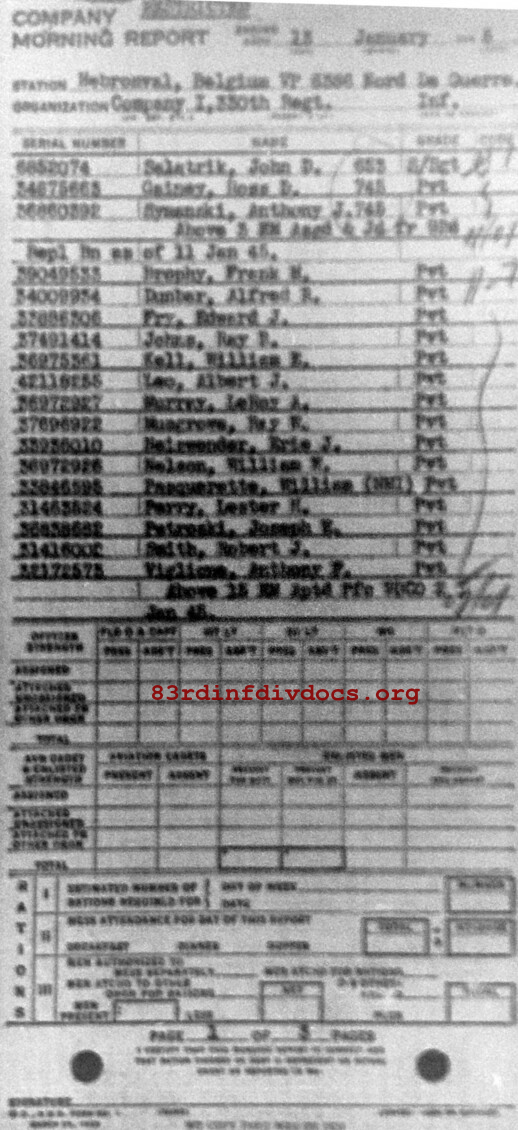 Morning report I Co, 1945-01-13, page 1 Morning report