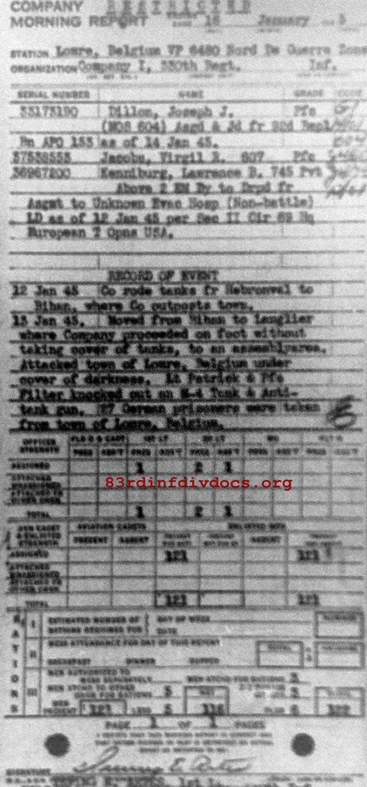 Morning report I Co, 1945-01-16, page 1 Morning report