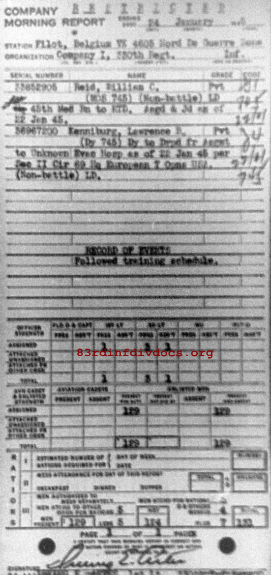 Morning report I Co, 1945-01-24, page 1 Morning report