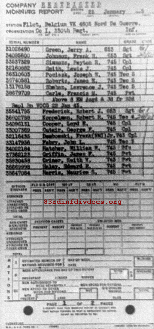 Morning report I Co, 1945-01-25, page 1 Morning report