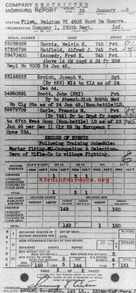 Morning report I Co, 1945-01-25, page 2 Morning report