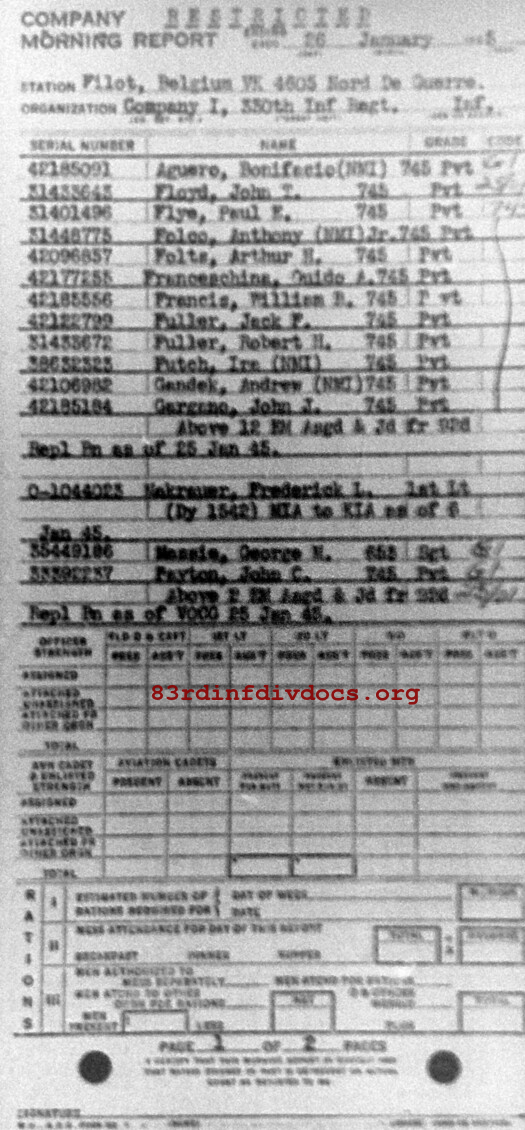 Morning report I Co, 1945-01-26, page 1 Morning report