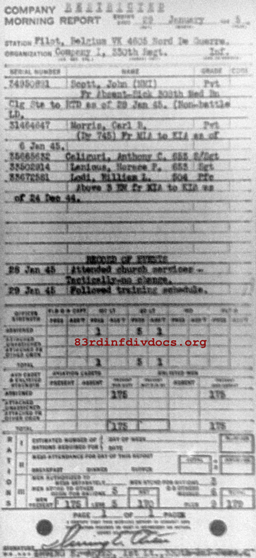 Morning report I Co, 1945-01-29, page 1 Morning report