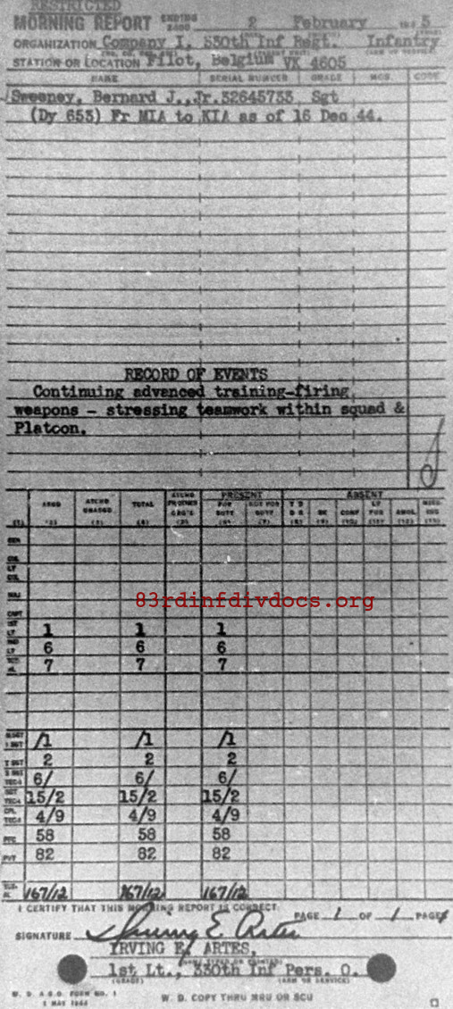 Morning report I Co, 1945-02-02, page 1 Morning report