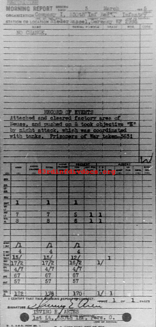 Morning report I Co, 1945-03-03, page 1 Morning report