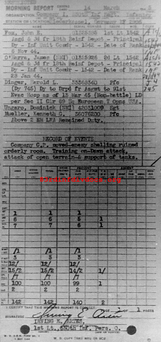 Morning report I Co, 1945-03-14, page 1 Morning report