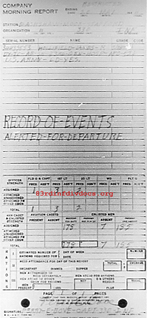 Morning report K Co, 1944-05-20, page 1 Morning report