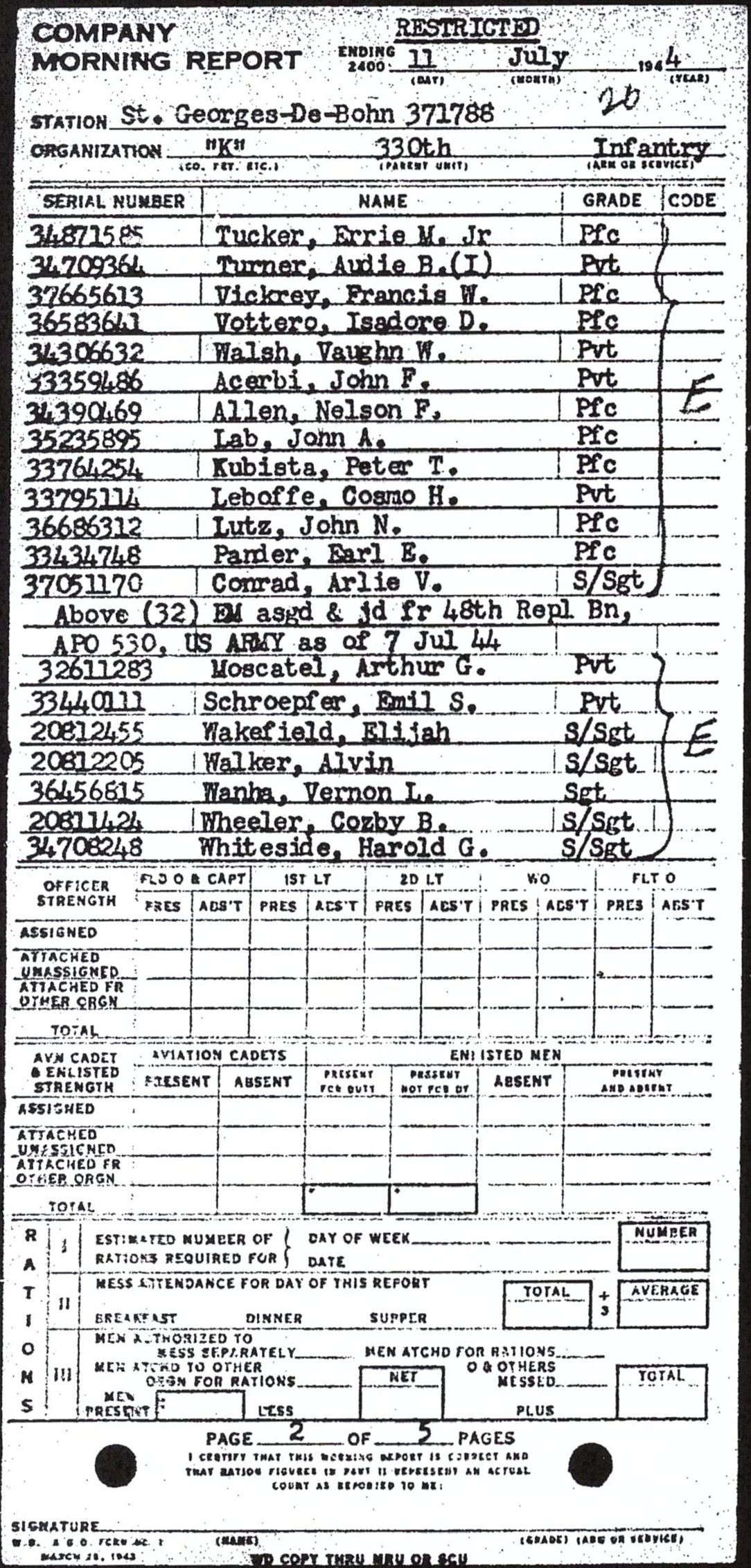 Morning report K Co, 1944-07-11, page 2 Morning report