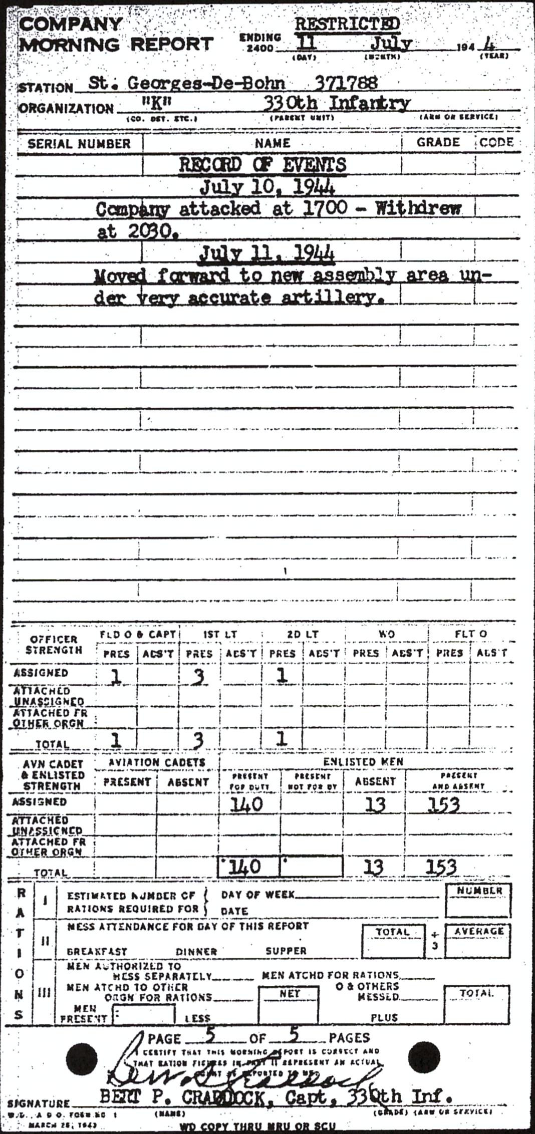 Morning report K Co, 1944-07-11, page 5 Morning report