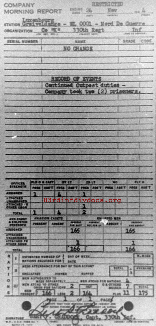 Morning report K Co, 1944-11-24, page 1 Morning report