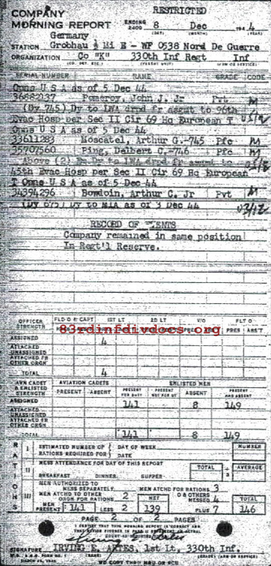 Morning report K Co, 1944-12-08, page 2 Morning report