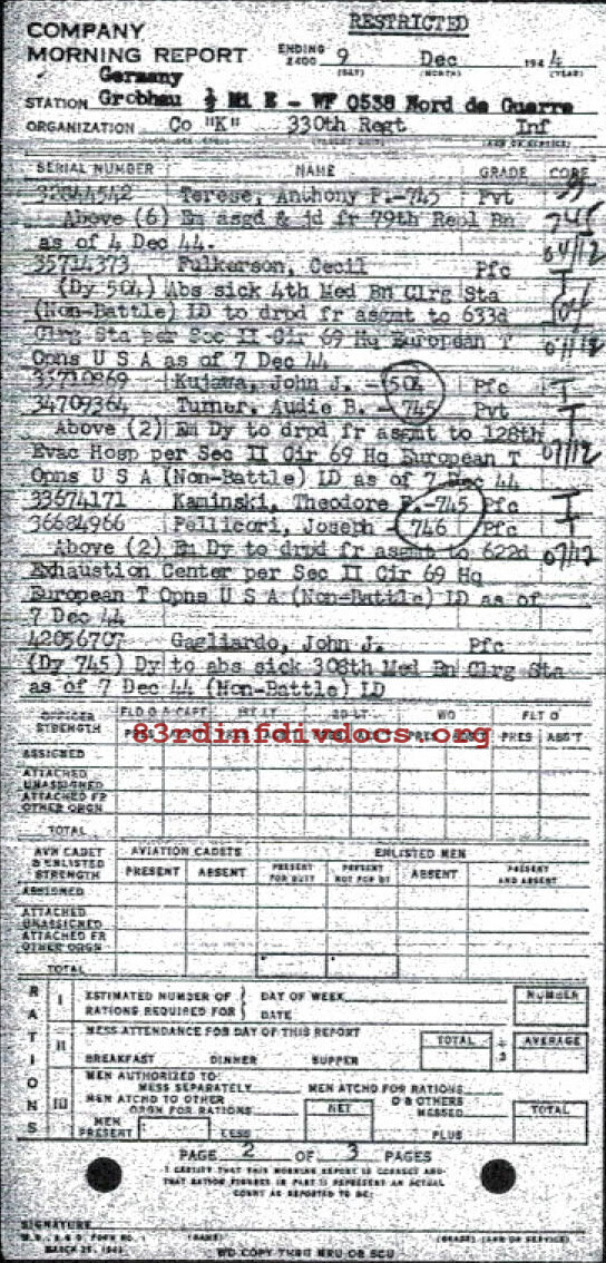 Morning report K Co, 1944-12-09, page 2 Morning report
