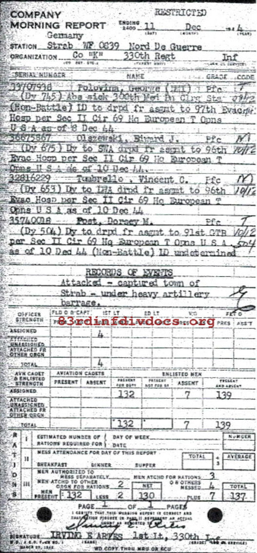 Morning report K Co, 1944-12-11, page 1 Morning report