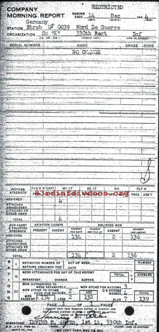 Morning report K Co, 1944-12-14, page 1 Morning report