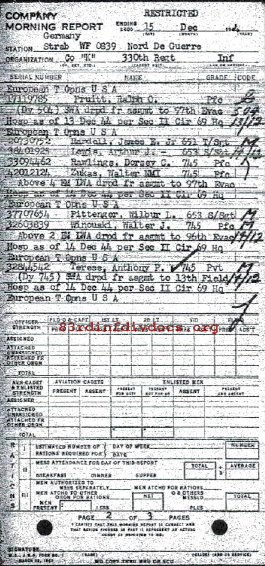 Morning report K Co, 1944-12-15, page 2 Morning report