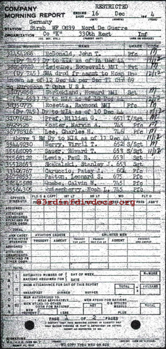 Morning report K Co, 1944-12-16, page 1 Morning report