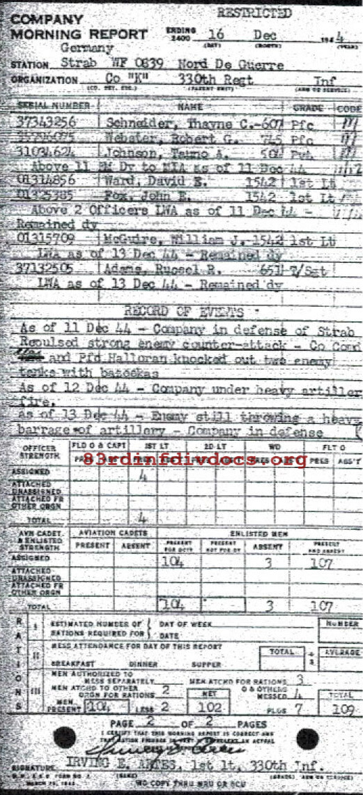 Morning report K Co, 1944-12-16, page 2 Morning report