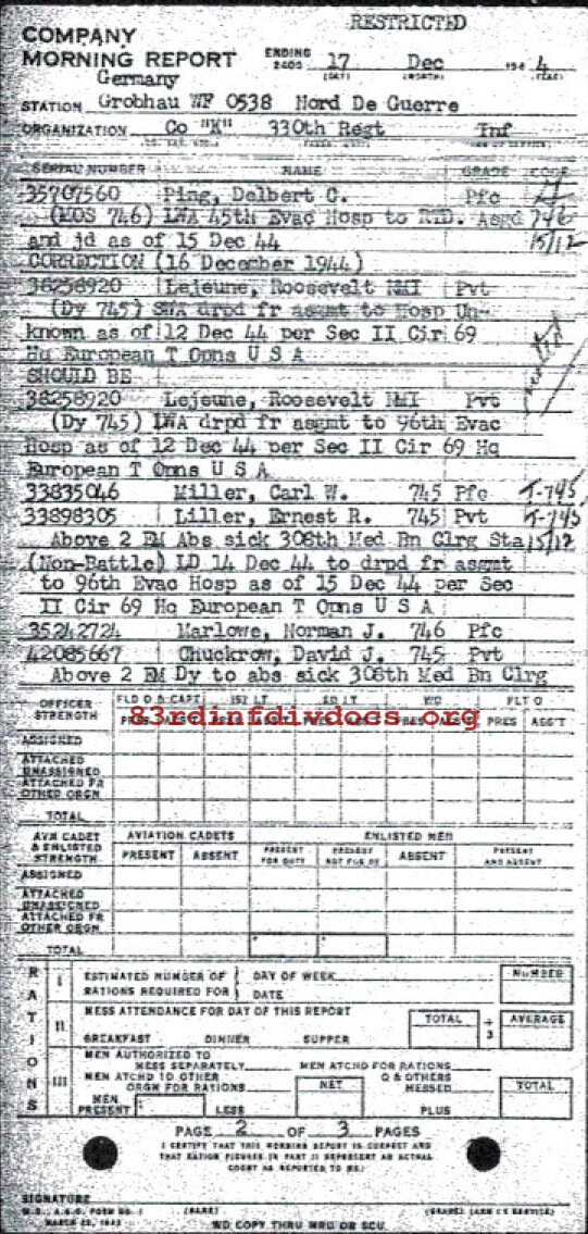 Morning report K Co, 1944-12-17, page 2 Morning report