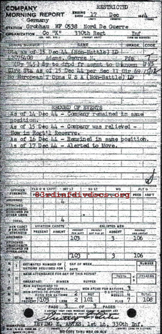 Morning report K Co, 1944-12-17, page 3 Morning report