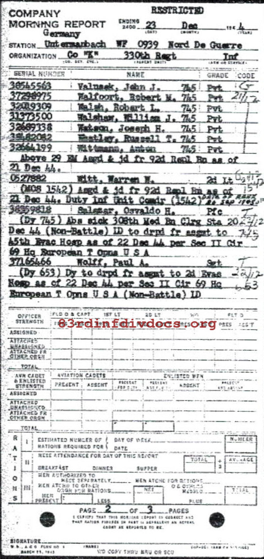 Morning report K Co, 1944-12-23, page 2 Morning report